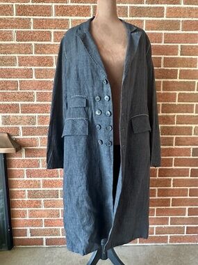 Umit Unal Gray Women's Long Overcoat Stitching, Size Medium